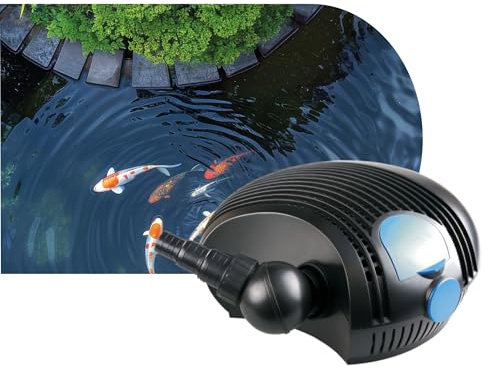 AQPOND Flux Pompa per Laghetto e Fontane da Giardino – Pompa Sommergibile ad Alta Portata per Cascate, Ruscelli e Filtri Laghetto – Design Compatto con Cavo Lungo 10 mt, 8000 lt/h