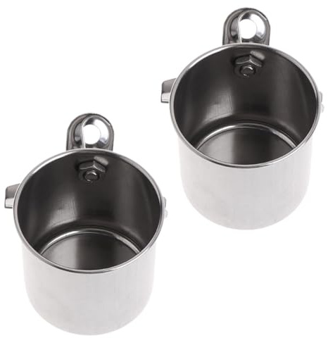 Totority Comedero para Pájaros y Loros 2 Piezas Acero Inoxidable Taza Grande Abrazadera Duradero y Fácil de Limpiar para Jaula Suministros de Alimentación y Agua