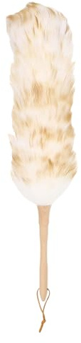 QUARKZMAN Spolverino Lana, 24.4 Spolverino Naturale In Piuma Per Pulizie Domestiche Con Manico In Legno Massello Per Pulire Ventilatori Tapparelle Scaffali Mobili, Bianco Caffè