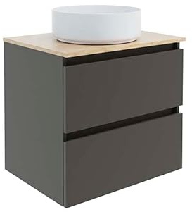 Baikal Mobile da bagno Mel. Mobile montato. 60 cm grigio scuro 2 cassetti sospeso con lavabo sopra piano di lavoro. Armadietto da bagno. Include lavabo in ceramica