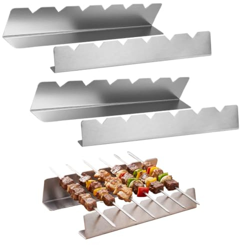 4 pezzi Griglia spiedini rack,Griglia per spiedini per 6 spiedini,Supporti per spiedini per 6 spiedini,Supporto per Spiedini,adatti per spiedini da barbecue, spiedini di carne e accessori per barbecue