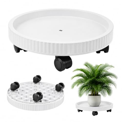 BOFITENG Roulette ronde pour plantes - 40 cm - Pour l'extérieur - Avec roulettes pivotantes à 360° - Soucoupe pour pot de fleurs - Pour l'intérieur et l'extérieur - Blanc