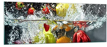 Panorama Bilder auf Glas Früchte Wasser Spritzer Essen Glasbild 140x50cm Wandbilder Dekoration Wohnzimmer Schlafzimmer Küche Groß XXL Wanddeko Bild im Glas Wand Kunstdruck Art Modern GAB140x50-2972