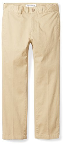 Amazon Essentials Boys' Uniform Straight-Fit Flat-Front Chino Trousers, Khaki Brown, 7 Years