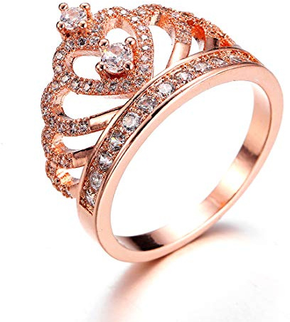 Bagues Femme Anneau - Fille Bijoux, Princesse Coeur Couronne Tiara avec Rose Plaqué Or Oxyde de Zirconium de Fiançailles d'anniversaire Cadeau