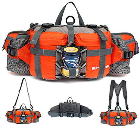 Multifunktionale Gürteltasche mit 2 Flaschenhalter Rucksack Umhängetasche Trinkgürtel Bauchtasche Militärstil Handyfach Wasserdicht Laufgürtel Hüfttasche für Wandern Reise Camping Radfahren