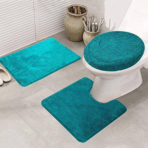 ele ELEOPTION Badezimmer Set, rutschfeste Badematte und WC Vorleger Set | schnelltrocknend, weich, wasserabsorbierend, stilvoll, WC-Garnitur, 3-teilig, Polypropylen, grün 50 x 80 cm