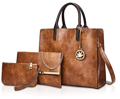 NICOLE&DORIS Bolsos Mujer 3 Piezas Bolso de Cuero para Damas Bolsos Totes Bolso de Bandolera Monedero marrón