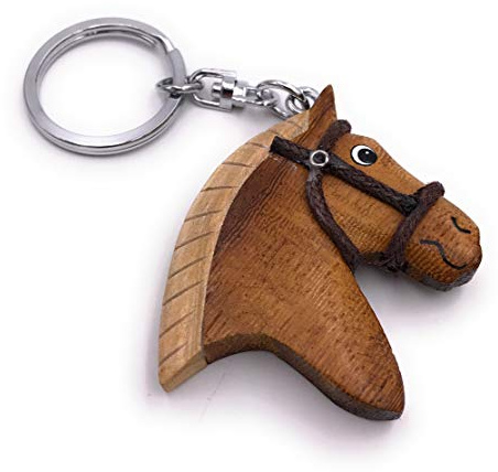 Onwomania - -Pferdekopf Pferd Pony Schlüsselanhänger - Holz Glücksbringer ideal als Geschenk z.B. für den besten Freund, die beste Freundin, Mama - Für Männer, Frauen & Kinder