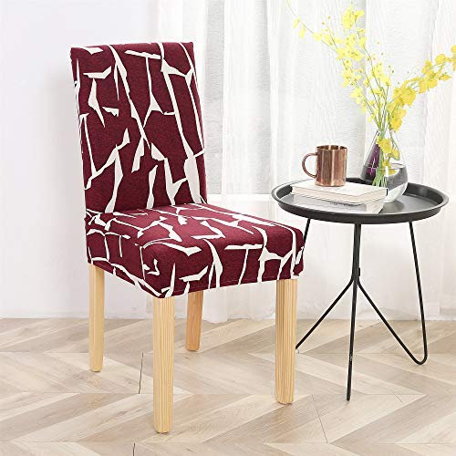 Stuhlhussen 4er Set Stretch Beschützer Stuhlbezug Stuhlüberzug, Morbuy Moderne Universal Elastische Spannbezug Hochzeit Weihnachten Partys Bankett Hotel Dekor (6 Stück,Marmor-rot)