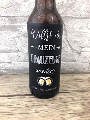 Flaschenetikett Trauzeuge – „Willst du mein Trauzeuge sein?“ | Geschenk Trauzeuge, Einladung zur Hochzeit | Hochwertiger, wasserfester Aufkleber für Bierflaschen