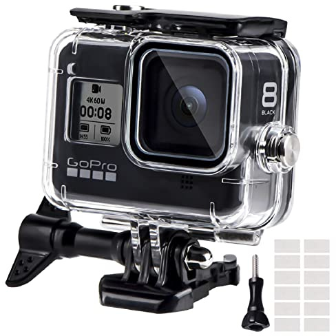 REDTRON Vattentätt husfodral för GoPro Hero 8, 60M dykskyddshölje för Gopro Hero 8 svart actionkamera, vattentätt vattenskyddande skyddshölje med snabbkoppling och tumskruv