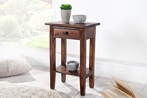 Licht-Erlebnisse Eleganter Beistelltisch mit Schublade 33,5 x 52,5 x 25 cm Mahagoni Holz Kolonialstil Ablage Flur Wohnzimmer