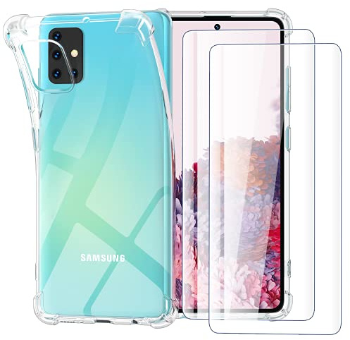 Garegce Hülle für Samsung Galaxy A51,[2 × Displayschutzfolie] Transparent Stoßfest,Dünne Flexibel Durchsichtige Handyhülle TPU,Weich Silikon Cover Kratzfest case mit Klar Bumper – Klar