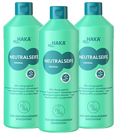 HAKA Neutralseife Original, Allzweckreiniger, 3x 1L, Universalreiniger für den Haushalt und Auto, pH-neutrales Reinigungsmittel, Konzentrat, Frischeduft