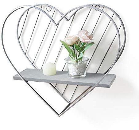 Afuly Scaffale Da Parete Mensola Da Muro In Metallo Grigio Argento Legno Cuore Decorazione Da Parete Rustica Camera Da Letto Bagno Regalo Per La Famiglia 28x30 Cm
