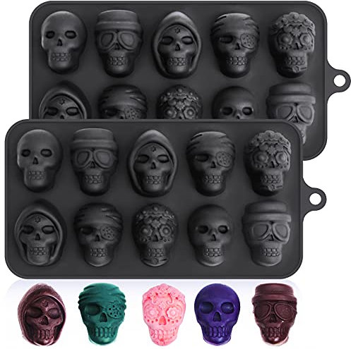 Webake Silikonform Totenkopf Klein 2 Stück Silikonform Schädel Halloween Totenkopf Form Silikon Schokoladenform Pralinenform
