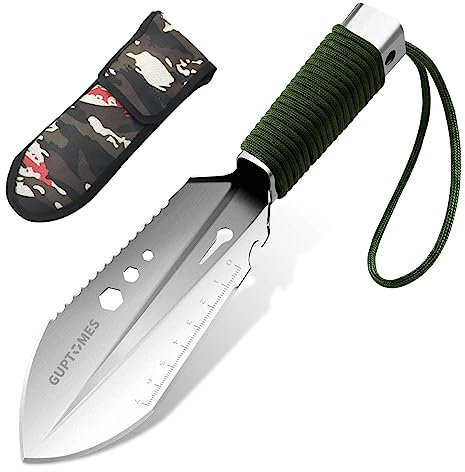 Camping Schaufel, GUPTOMES 8 in 1 Multi-Tool Camping Gadgets Gartenschaufel Military Schaufel Wandern Spaten Survival Schaufel Für Outdoor Rucksack Wohnmobil Zubehör Auto Notfallrettung (Silber)