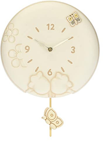 THUN - Orologio a Pendolo da Parete - Linea Elegance - Accessori e Decorazioni Casa - Ceramica, Meccanismo in Plastica - Ø 26 cm; profondità 4,5 cm; Figura Ceramica su Pendolo 6x2x6 cm