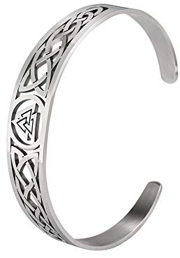 Dreamtimes Armreif aus Edelstahl nordisches Wikinger-Design Triskele irischer keltischer Knoten Vintage-Amulett Schmuck Geschenke für Damen Herren Teenager Edelstahl (Silber-2)