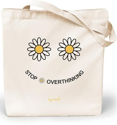 Loxato Jutebeutel Bedruckt - Stofftasche Baumwolle - Einkaufstasche Damen | Stoffbeutel, Baumwolltasche 100%, Canvas-Stoff 220 g/m2, Lange Henkel 70cm, Tragetasche, Einkaufsbeutel
