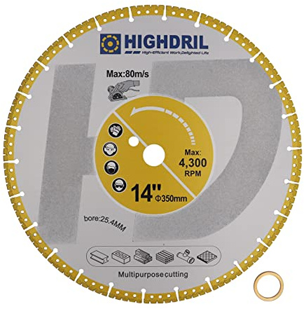 HIGHDRIL Disque Diamant pour Métal - 350mm Universal Vacuum Brazed Disques à Tronçonner pour Barres D'armature Feuilles Métal Fer à Angle Acier Inoxydable Béton Granit Marbre