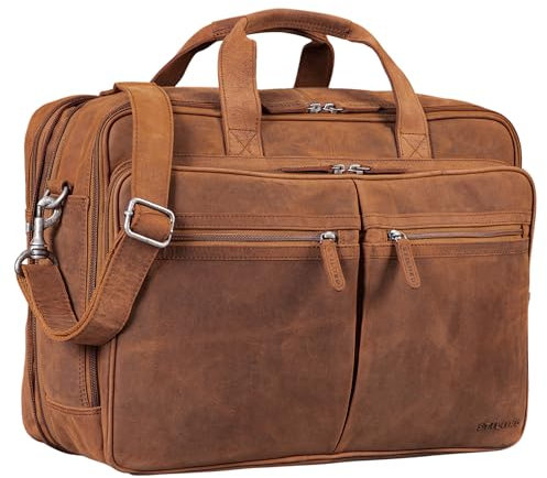 STILORD 'Gigantus' XXL Aktentasche Leder Laptoptasche 17,3 Zoll bis 19 Zoll Sehr Große Umhängetasche Arbeitstasche Bürotasche Businesstasche Echtleder für Damen u. Herren, Farbe:tan - dunkelbraun