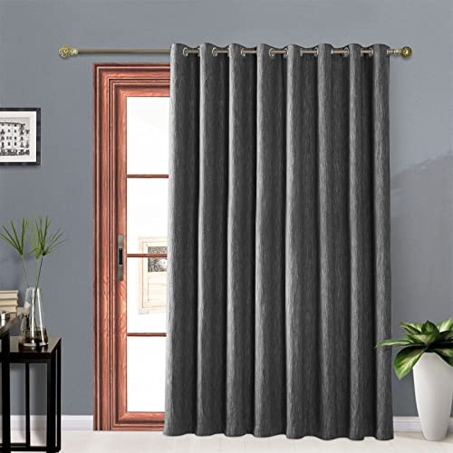 Melodieux Elegant Cotton Wide Blackout Curtains for Sliding Glass Door Living Room Thermal Insulated Privacy Grommet Drapes, 100 by 84 Inch, Black (1 Panel)