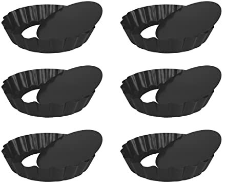 KRUMBLE 10 Piezas Mini Tartaletas con Fondo Suelto, Molde Quiche, moldes para tartaletas, 10 cm, acero, antiadherentes Molde para Quiche Tarta, Mini quiche moulds, Molde de Tarta de Huevo (negro)