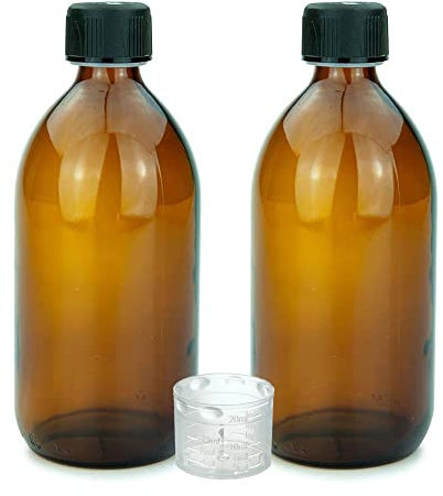 Devitre 2 bottiglie di vetro marrone da 500 ml con coperchio misurino ed etichette