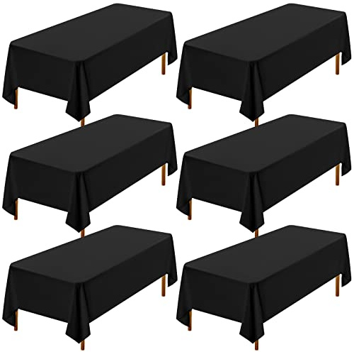 Showgeous 6 Stück Tischdecke Schwarz Tischdecken 153×260cm Rechteckige Tischdecke aus Polyestergewebe Waschbare Tischdecke Tischtuch für Hochzeit Restaurant Buffetpartys und Camping