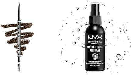 NYX Professional Makeup Crayon à Sourcils Ultra-Fin Double-Embout avec Mine Rétractable et Goupillon, Teinte : Espresso & Spray Fixateur, Tenue Longue Durée, Fini Mat, 60 mL