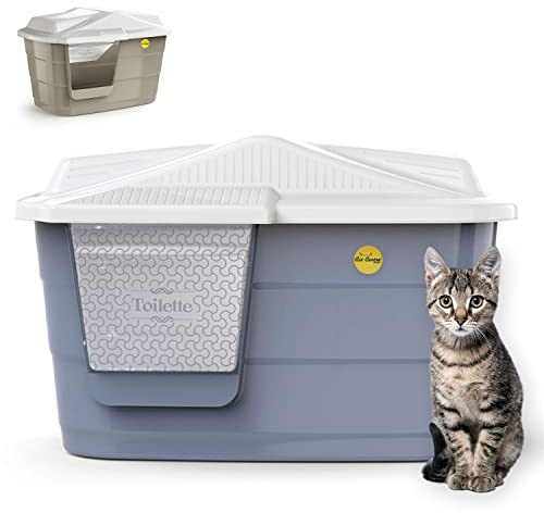 CAT CENTRE Grey Large Hooded Cat Litter Tray, Flap Door, Detachable Hood | Covered enclosed litter box, spacious cat toilet for adult cats and kittens, lidded pan, easy cleaning