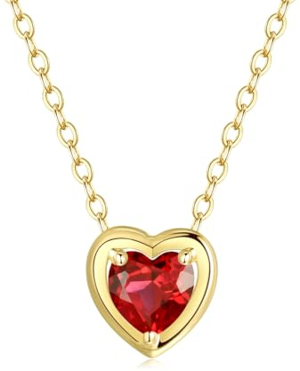 FANCIME Damen Kette mit Herz Geburtsstein Anhänger aus Solide 14K 585 Gelb Gold Halskette Valentinstag Geschenkschmuck für Damen Mädchen, Verstellbar Kettenlänge: 45 cm