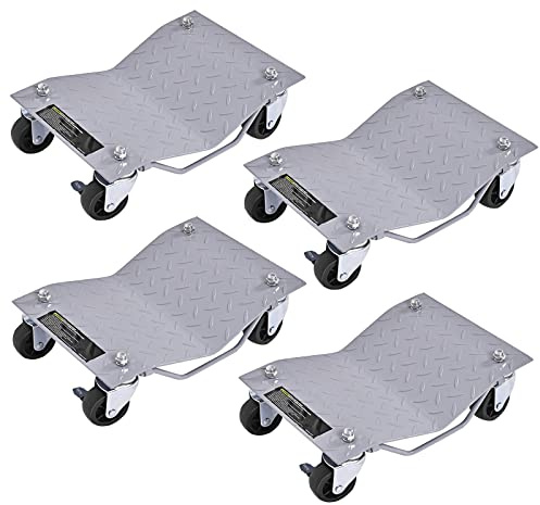COSTWAY Chariots de Manutention de Voiture 4 Pcs Capacité 680KG/Pc, Aide à la Manœuvre Automobile avec roulettes Verrouillables Rotation à 360°, pour Voitures Camions Motos, 40,5x30CM