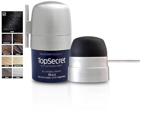 Top Secret Hair Thickening Building Fibers Applicator Included - Undetectable & Natural Hair Filler for Men & Women - Instantly Fill In Fine Thinning Hair - Weather & Sweat Resistant (Black, Travel)
