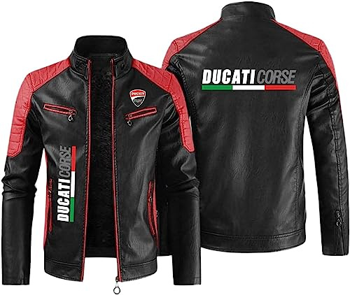 SHMIZZ Uomini Giacche Di Pelle Cappotti Da Moto Per Ducati - Stampa Antivento Giacca Collo Alto Spessa Felpe Calde Outwear - Regali Teen A||M
