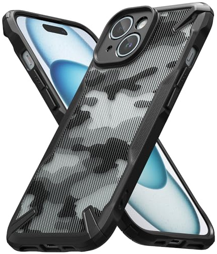 Ringke Fusion-X Case Compatible with iPhone 15 6.1-Inch, [Military-Grade Protection] Advanced Protection PC + TPU Bumper Phone Cover - Camo Black
