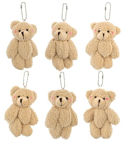 JZK 6x Llaveros oso pequeño de felpa suave para mochila, llaveros de animales peluche mini juguetes recuerdos de fiesta cumpleaños para niños y adultos regalos de agradecimiento para invitados