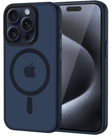 XTCASE Cover Magnetica per iPhone 15 Pro Traslucida Opaca, Blu | Custodia [Compatibile con MagSafe] TPU Bumper Antiurto Resistente ai Graffi Anti-impronte Ultra Sottile Protettiva Case