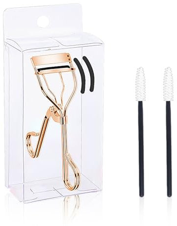MAXQUU 1 piegaciglia con 2 strisce di ricambio, 2 spazzole per ciglia, pinzetta per ciglia, tagliaciglia, pinza riscaldata, piegaciglia da donna, 11.2*3.6*8.8cm, Oro Rosa