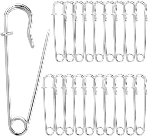Sibba Große Sicherheitsnadeln 20 Stück - Robuste Nadelverschlüsse für Kleidung, Leder, Kunsthandwerk, Leinwand, Decken, Schals, Kilts (Silber)