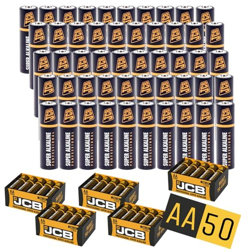AA Batteries, JCB 50 Pack - Industrial Power Alkaline Double A Batteries AA Batteries 1.5v For toys | fairy lights | remotes | Flashlights | Clocks | Home or Office Use |