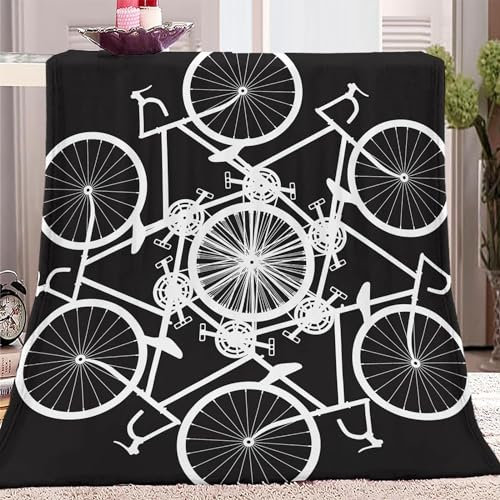 Fahrrad Kuscheldecke Flauschig 220x240cm 3D Weiß Fleecedecke Weich Sofadecke Warm Bettdecke Decken Wohndecke Tagesdecke Sofaüberwurf Decke Couchdecke Bettüberwurf H170