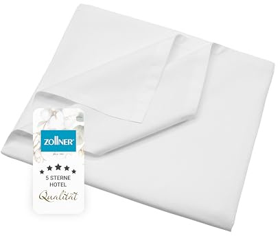ZOLLNER Linon Bettlaken ohne Gummizug - Bettdecke für den Sommer - aus Reiner Baumwolle - 150x200 cm weiß - Hotelqualität