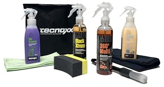 Tecnoxx Smart Detailing Bag – Kit Pulizia Auto Borsa Baule Rinnovante Plastiche, Lucidante Interni Detergente Multiuso Schermi Touch Spazzola Spugna Panno Microfibra Vetri