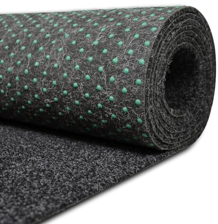 Rasenteppich outdoor Kunstrasen für den Balkon 250x100 cm Raseteppich mit Noppen Meterware Schwarz/Anthrazit Vliesrasen wasserdurchlässig, 1m breit Bodenbelag