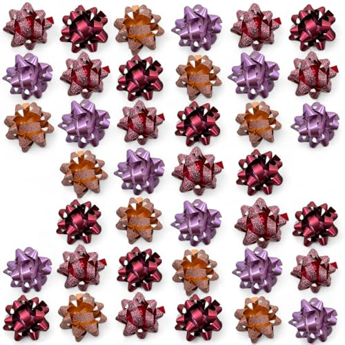 Set di 40 mini fiocchi in poliband per regali fai da te e confezioni regalo, lucidi e opachi assortiti (viola-bordeaux/rame)