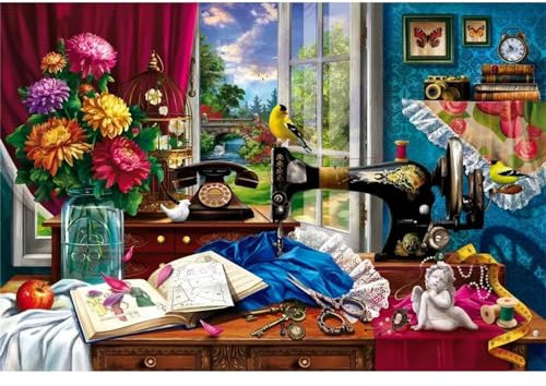 Aimaor Malen Nach Zahlen Erwachsene,Blumen Vögel Paint by Numbers Adult Bastelset Malen-Nach-Zahlen Kinder Anfänger Leinwand Kreativ Set DIY Set Malen nach Zahlen（DIY Frame） 50x65cm