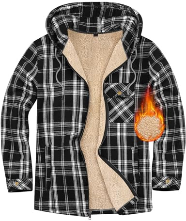 heekpek Sweat a Capuche Homme Vestes Doublées en Polaire Blouson Hiver Manteau Sherpa Chaud Hoodies Sweatshirt Chemises à Carreaux Zippées en Flanelle pour le Travail à L'extérieur, Noir, XXL
